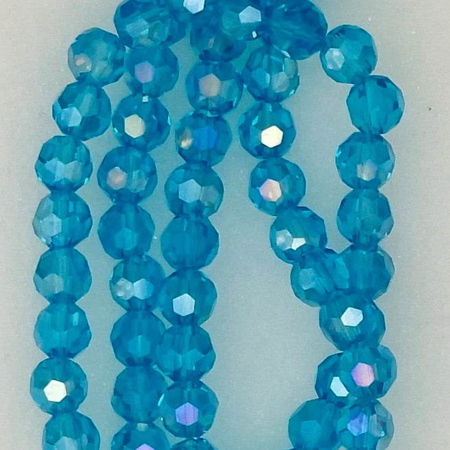 8mm 575 Dk. Aqua AB Transparent Faceted Beads