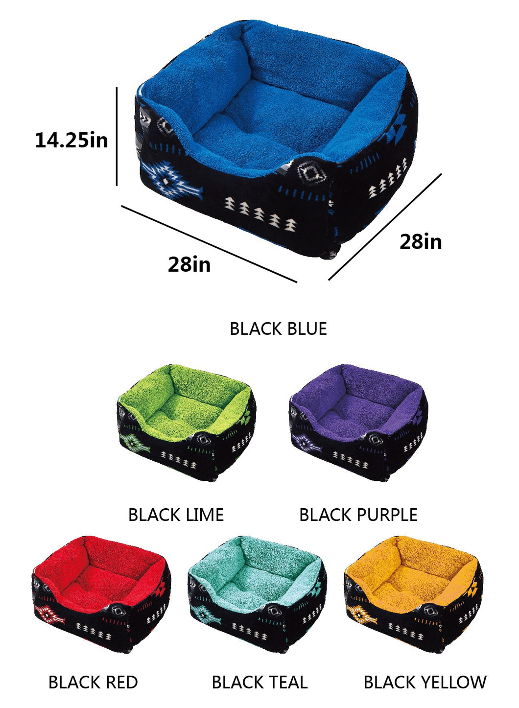 Square Pet Bed with Sherpa Lining