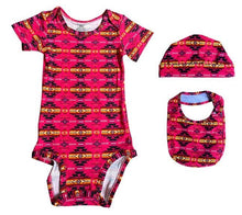 Load image into Gallery viewer, 3 pc. Onesie Set- Includes Onesie, Bib, and Soft Beanie. 18 months.
