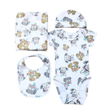 Load image into Gallery viewer, Baby Gift Set- Includes Onesie, Bib, Soft Cap, and Blanket. 6 months.
