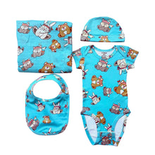 Load image into Gallery viewer, Baby Gift Set- Includes Onesie, Bib, Soft Cap, and Blanket. 6 months.
